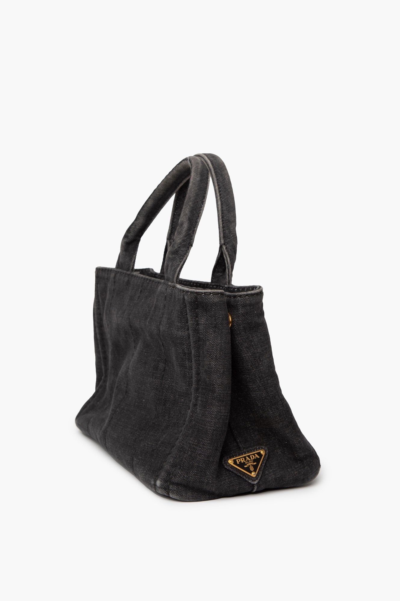 Prada Black Denim Canapa S Tote Handbag