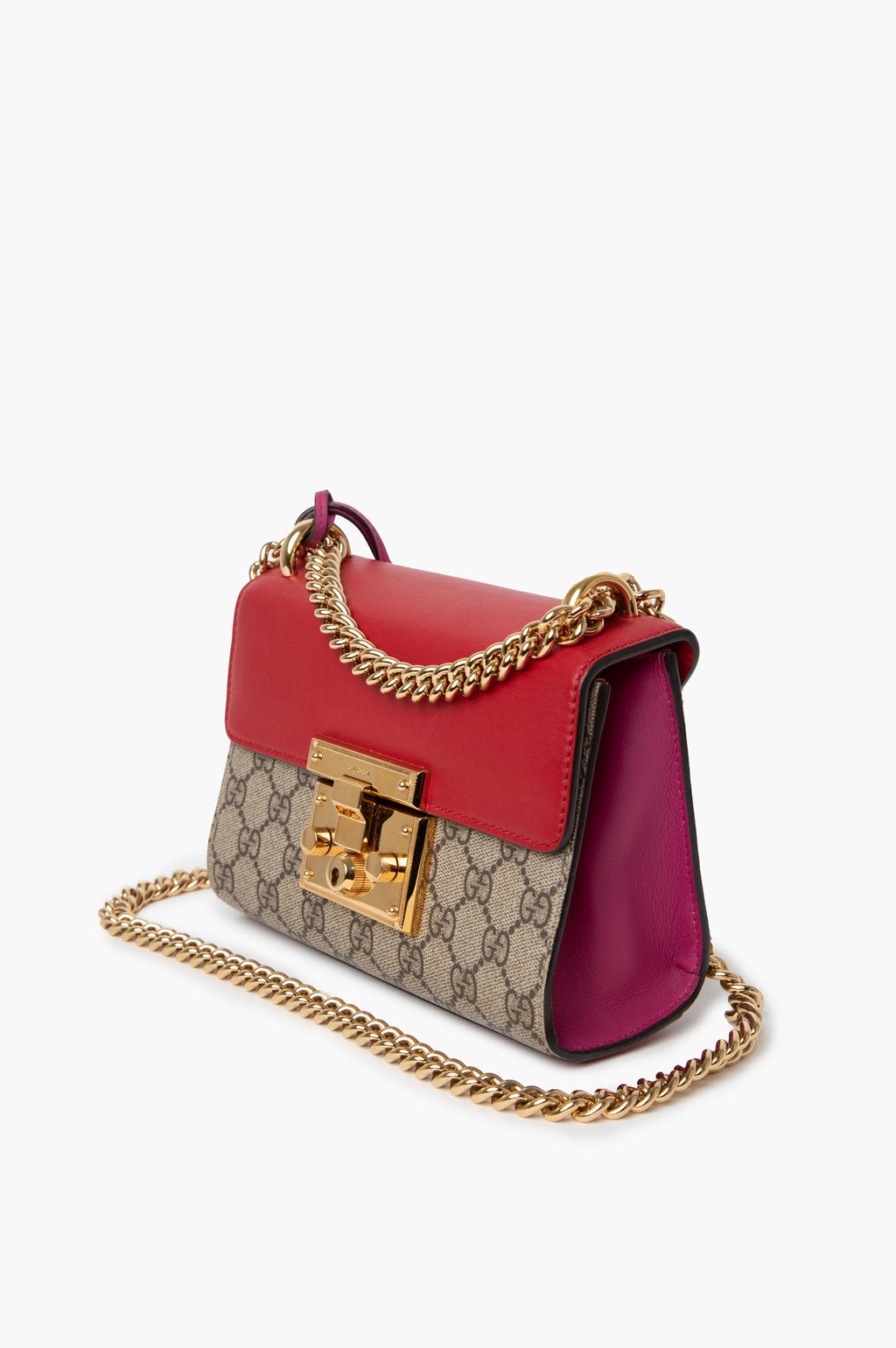 Gucci Hibiscus Red Supreme Moon Calfskin Small Padlock Shoulder Bag