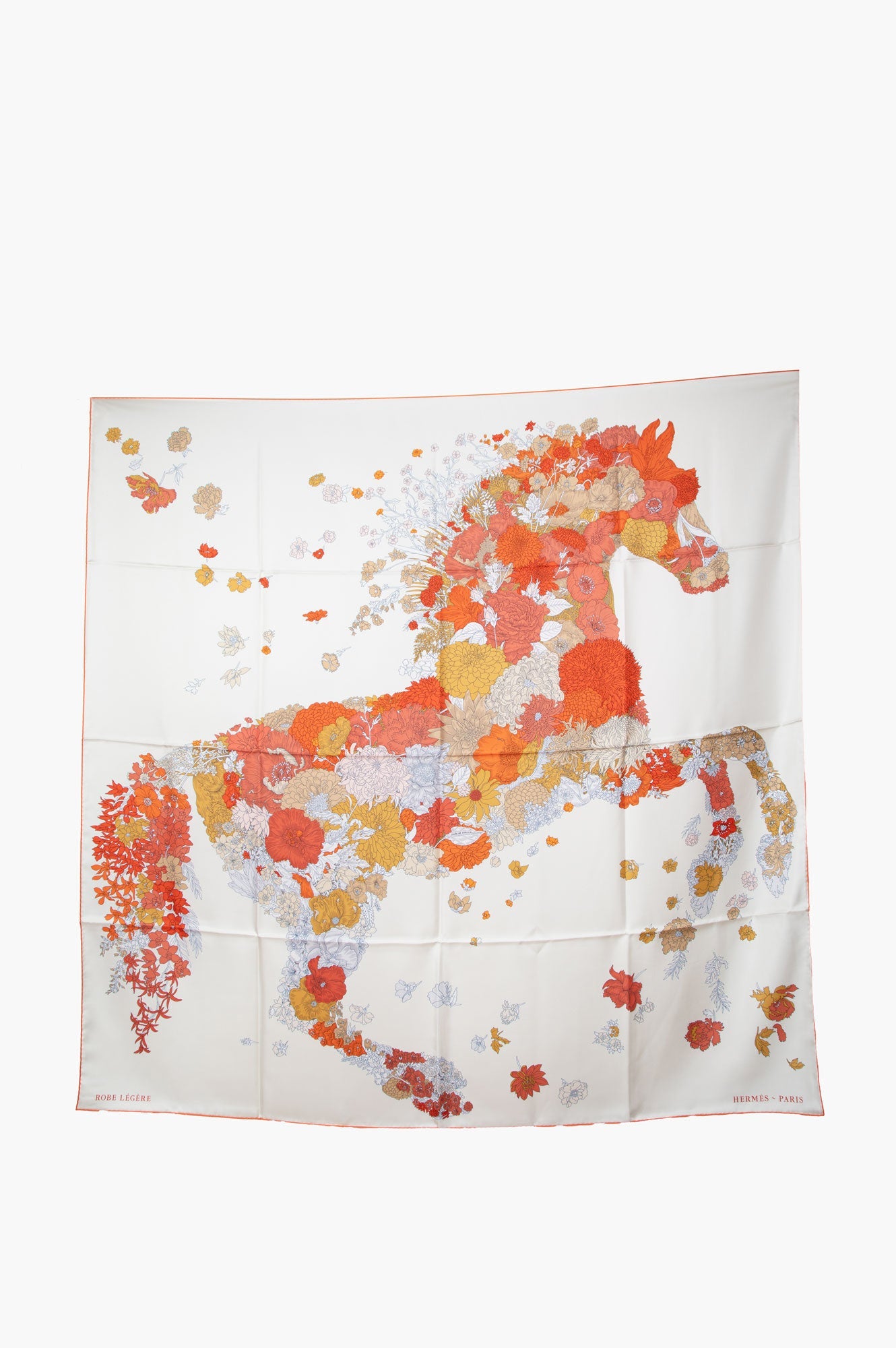 Hermes Robe Legere Crème / Vermillon / Beige Silk Scarf 140