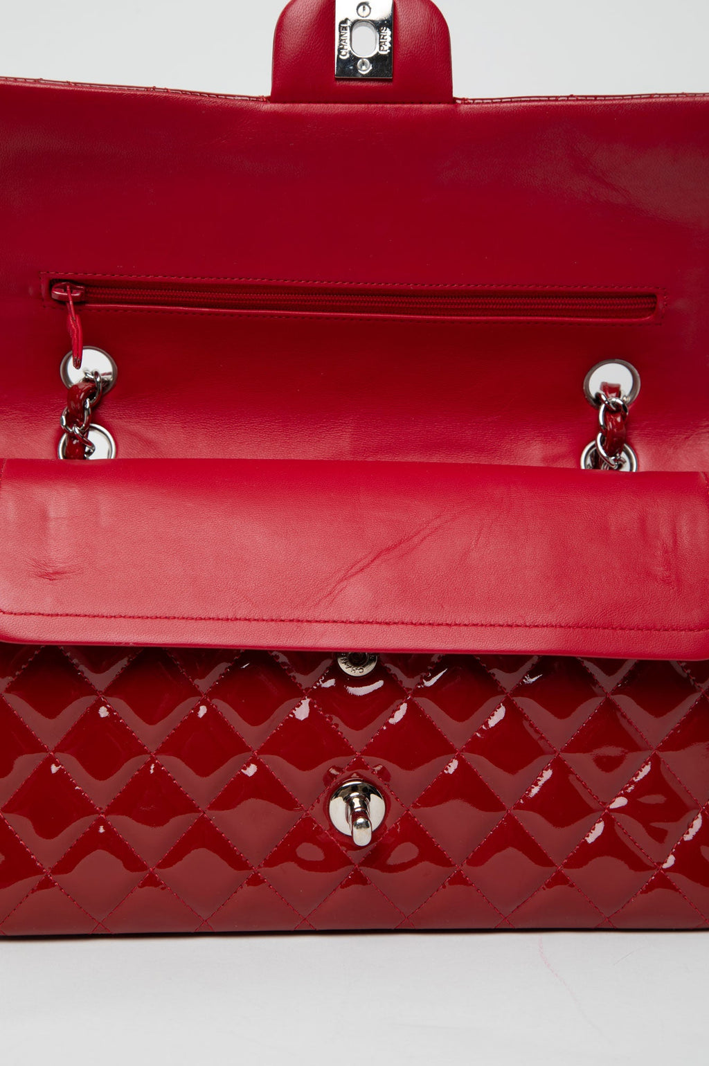 Chanel Red Patent Leather Classic Flap Medium