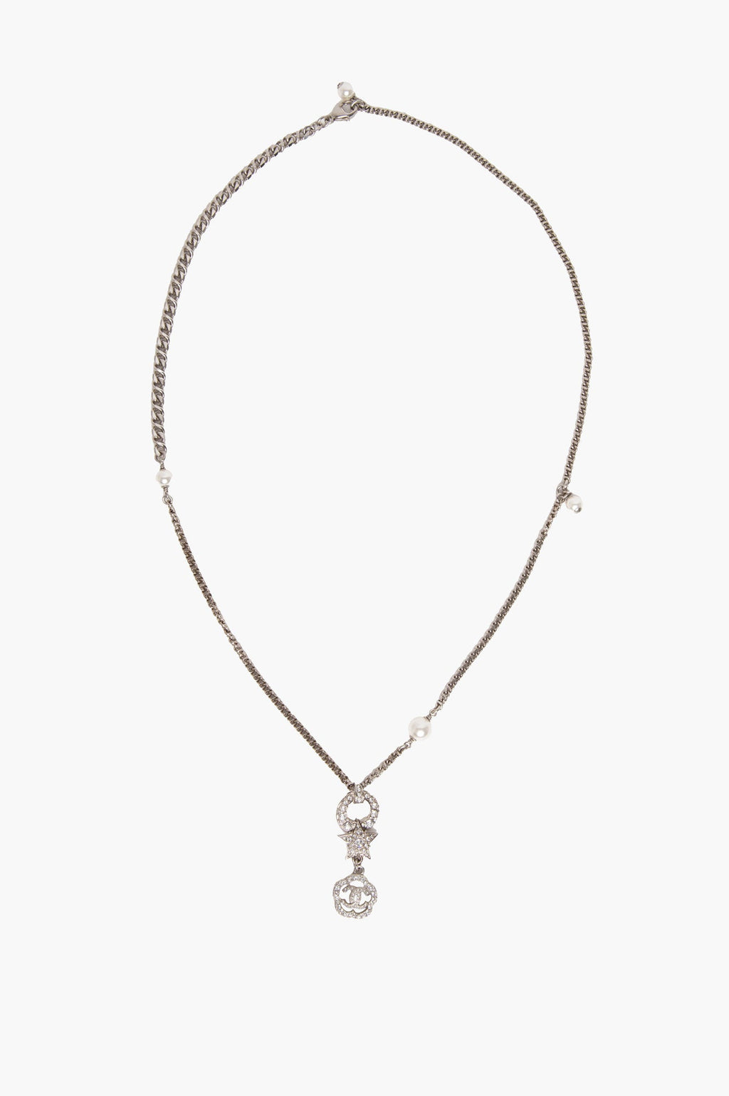 Chanel CC Logo Rhinestone Pearl Star Flower Necklace