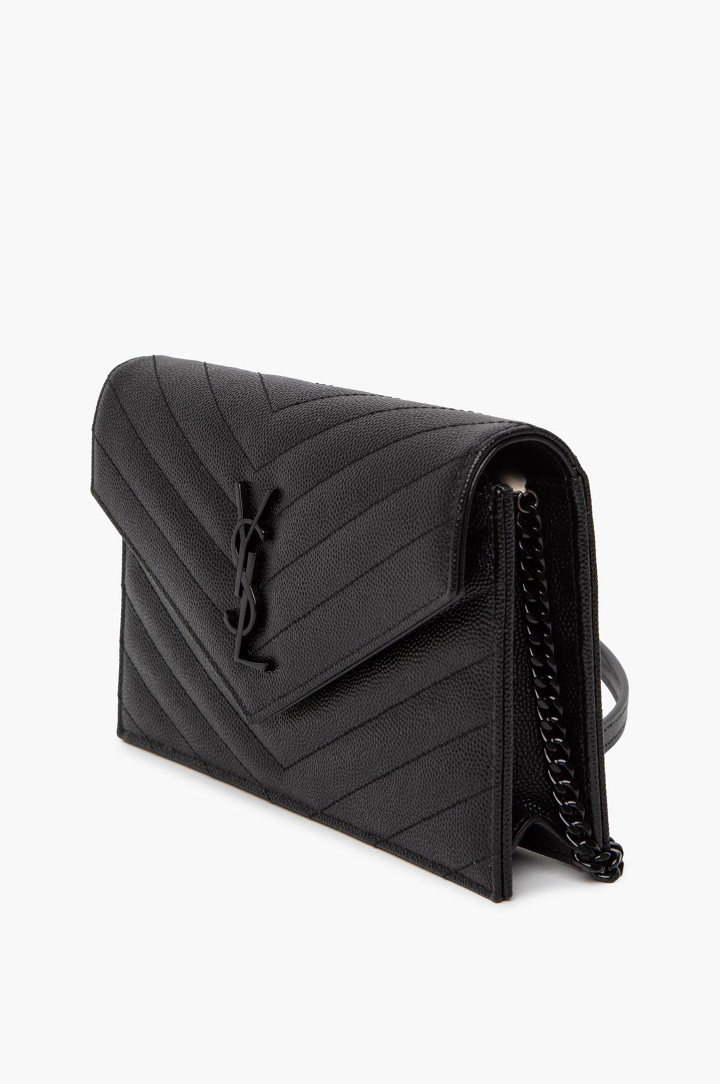 Saint Laurent Black Cassandre Envelope Chain Wallet