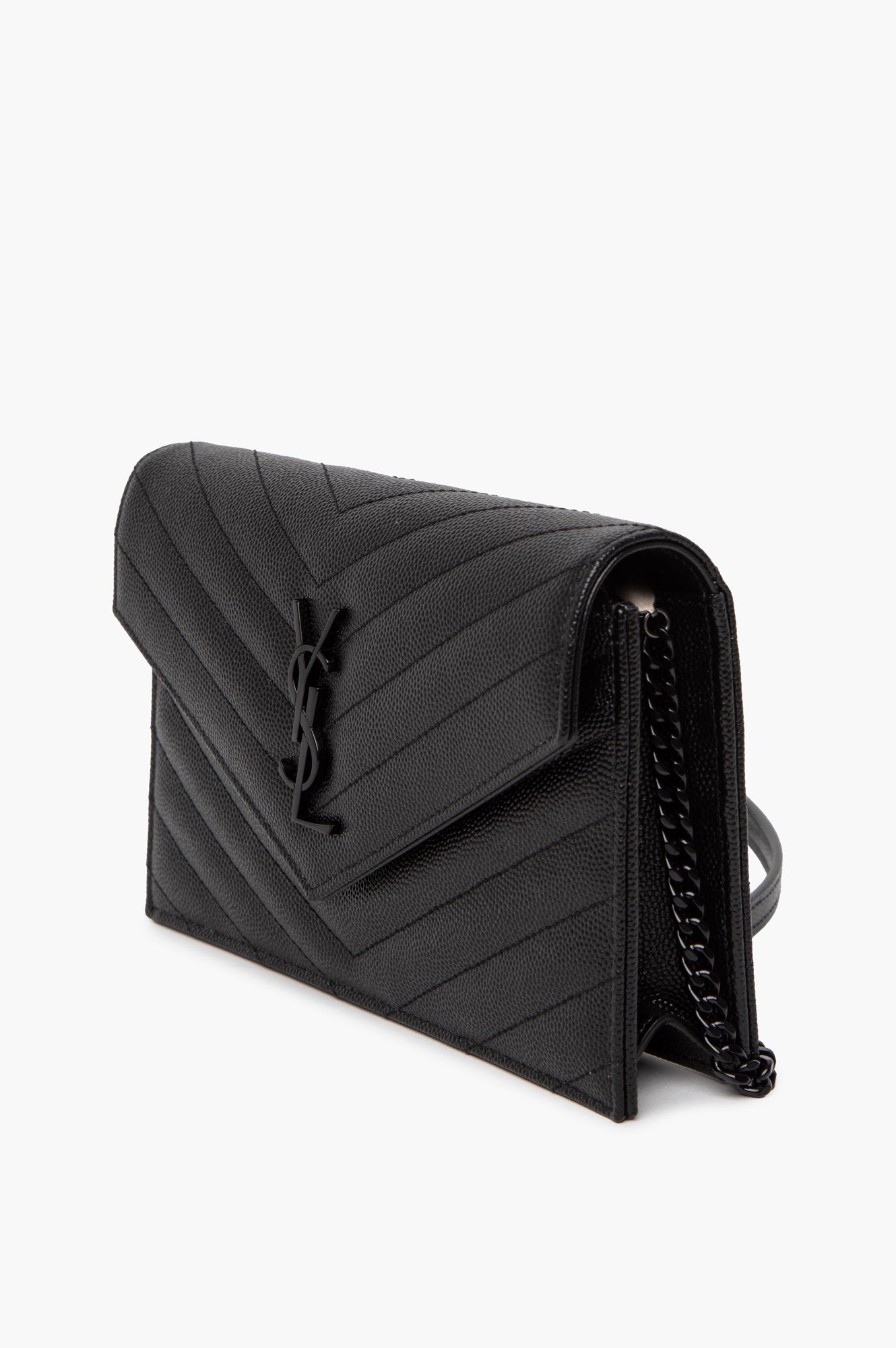 Saint Laurent Black Cassandre Envelope Chain Wallet