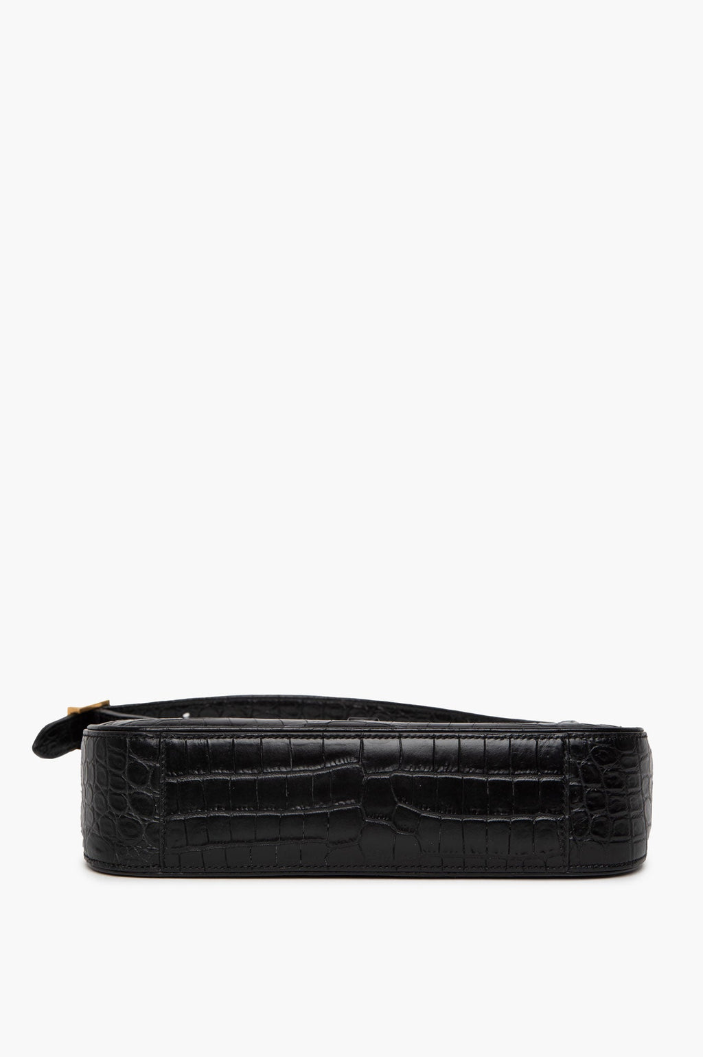 Saint Laurent Black Croc Embossed Shiny Leather Hobo Bag