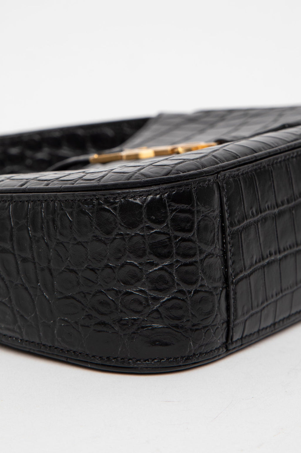 Saint Laurent Black Croc Embossed Shiny Leather Hobo Bag