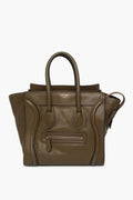 Celine Olive Green Drummed Calf Leather Mini Luggage Tote Bag