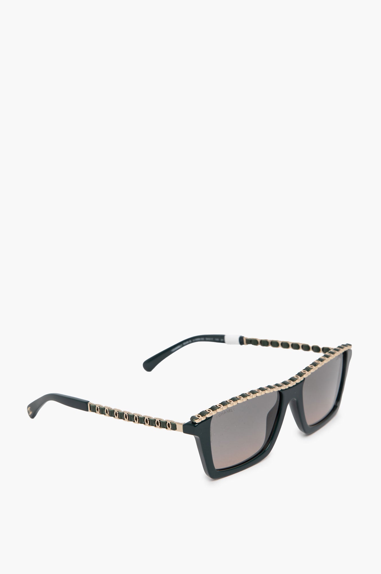 Chanel Rectangle Olive Calfskin CC Logo Polarized Sunglasses