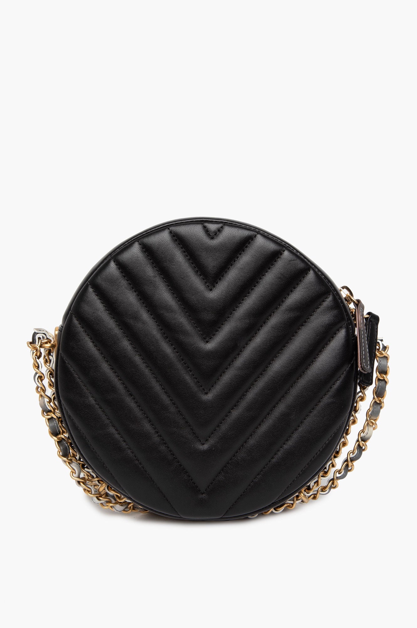 Chanel Black Chevron Leather Round as Earth Crossbody Bag