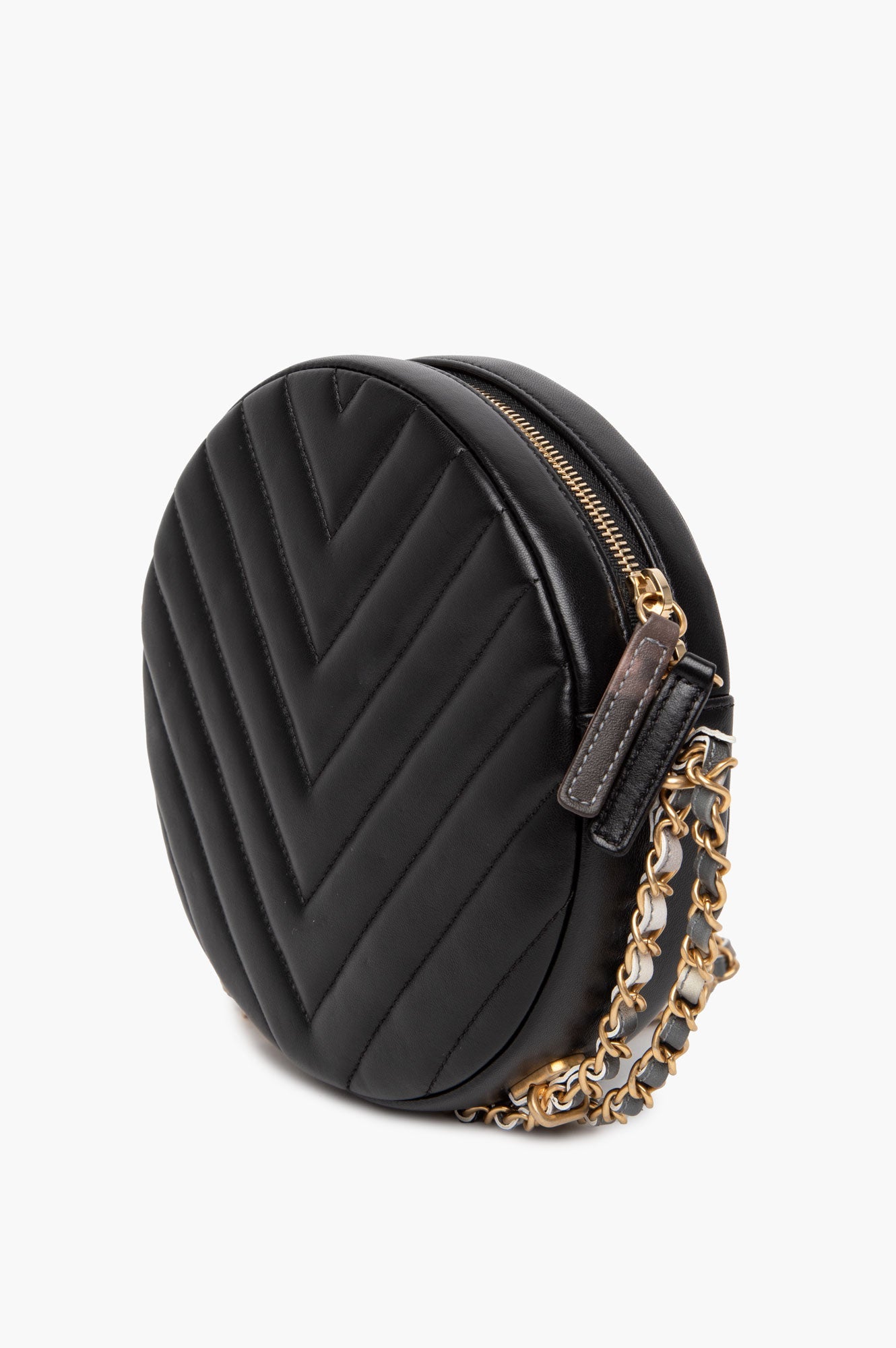 Chanel Black Chevron Leather Round as Earth Crossbody Bag