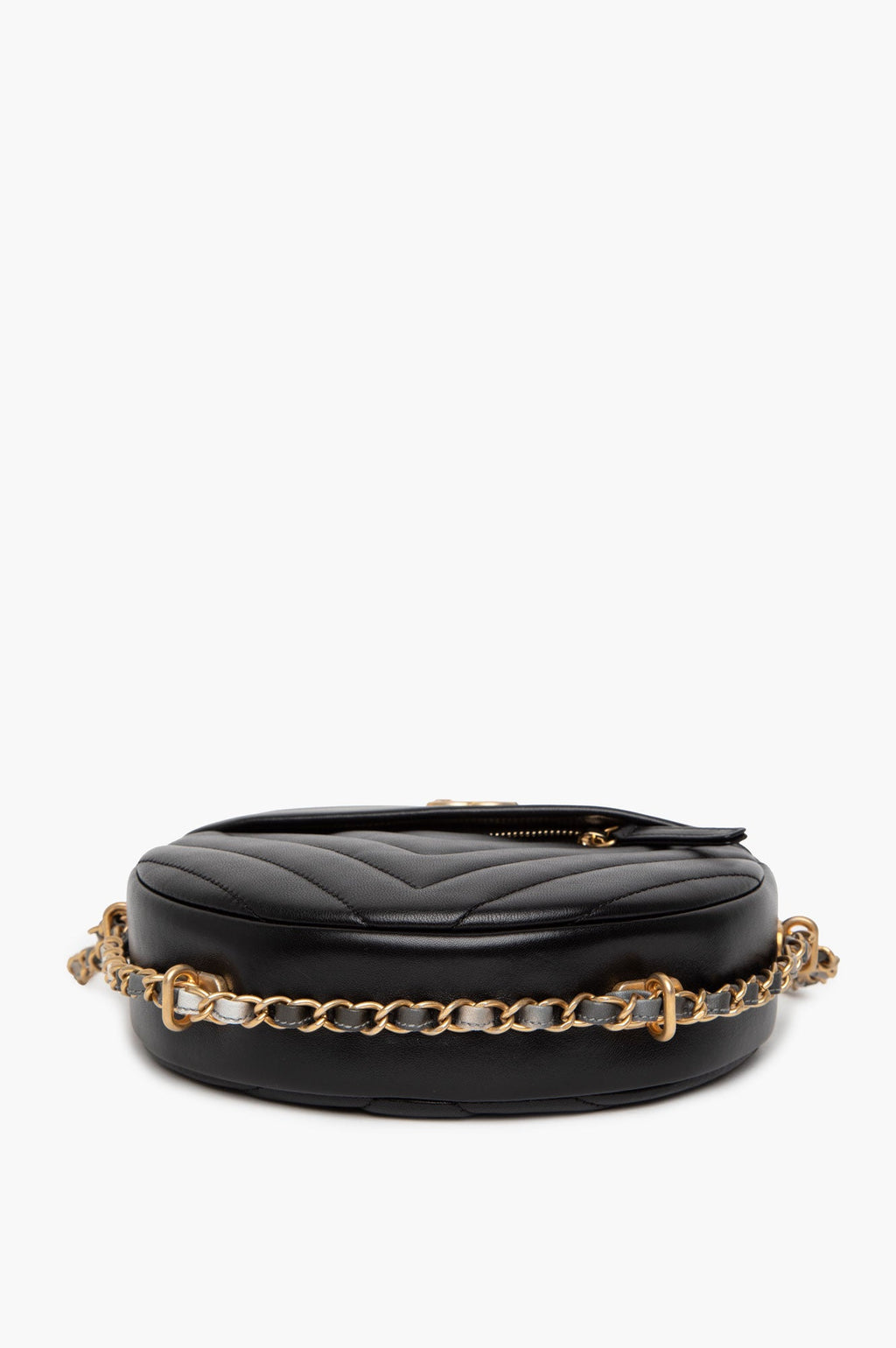 Chanel Black Chevron Leather Round as Earth Crossbody Bag