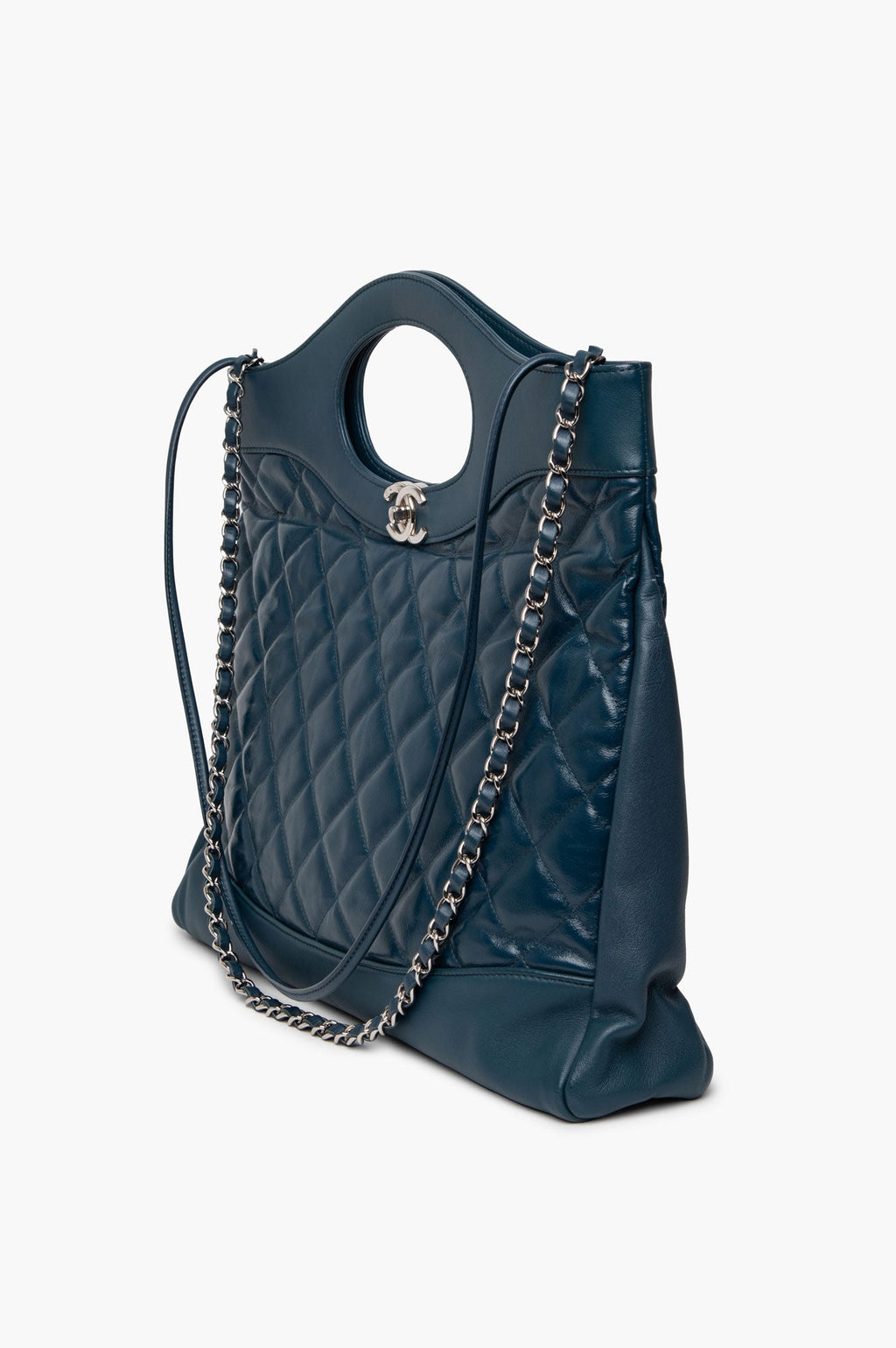 Chanel Navy Quilted Aged Calfskin Large 31 Shopping Tote Bag