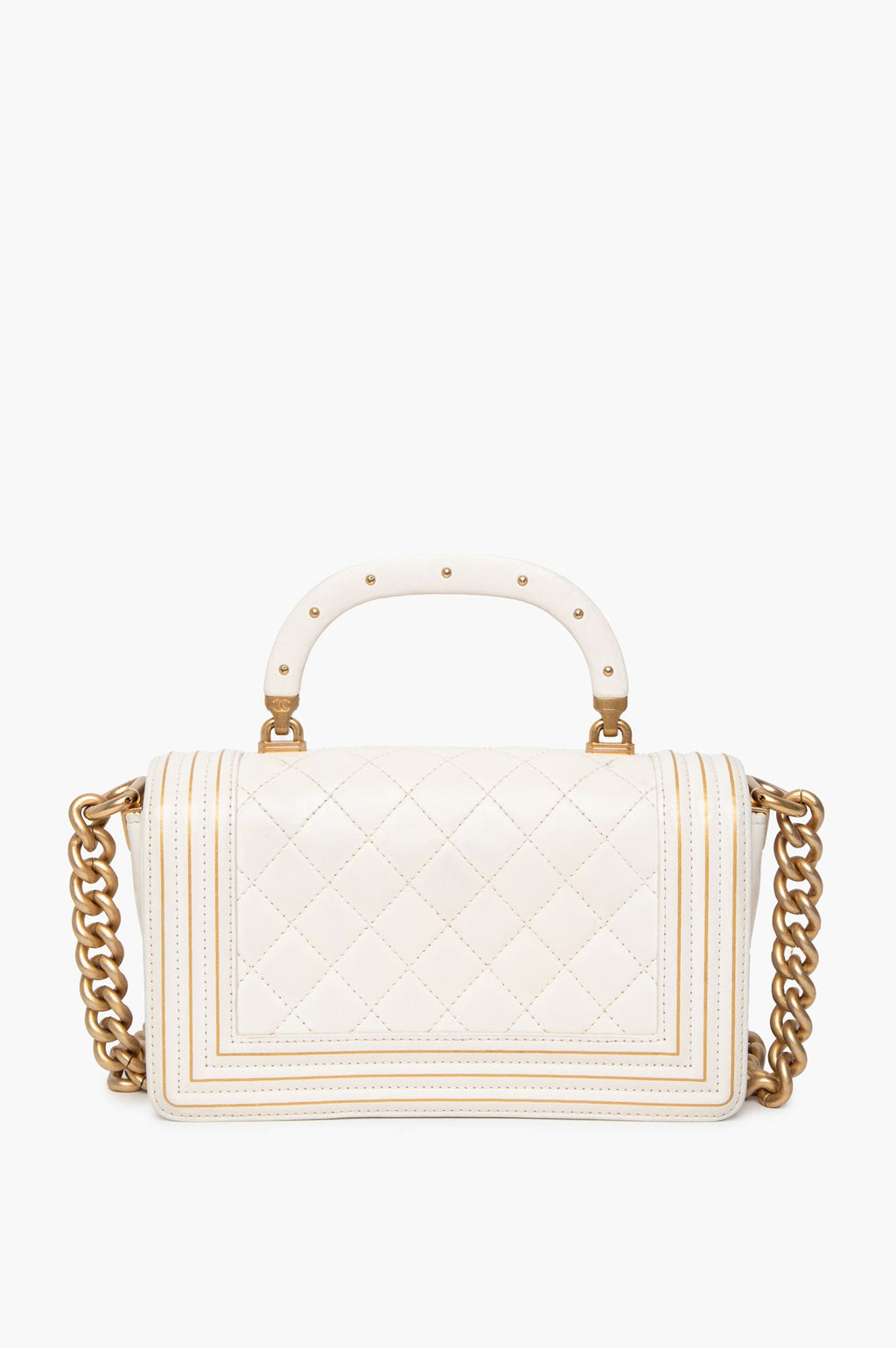 Chanel Le Boy White Smooth Calf Leather Top Handle Bag