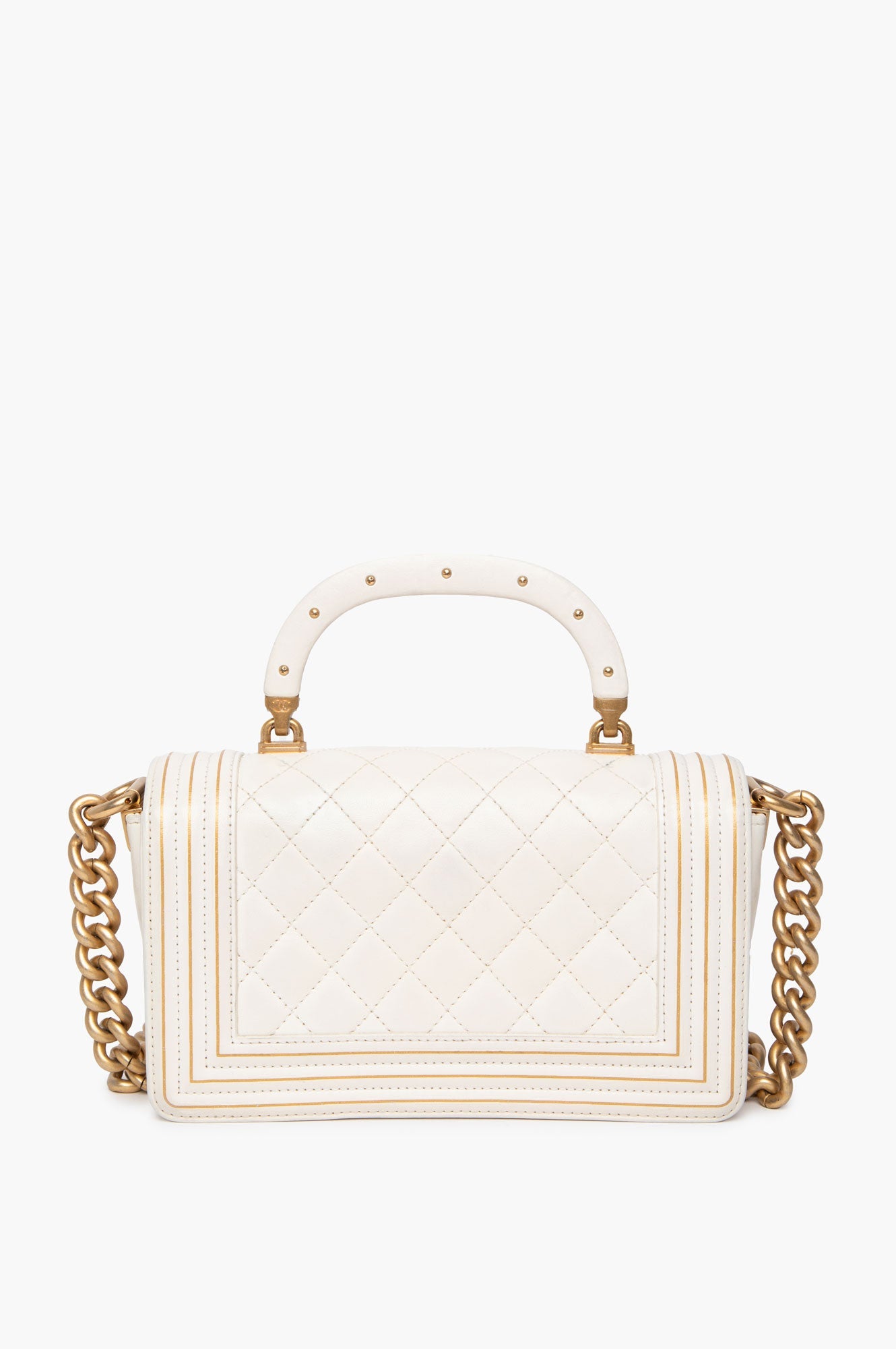 Chanel Le Boy White Smooth Calf Leather Top Handle Bag
