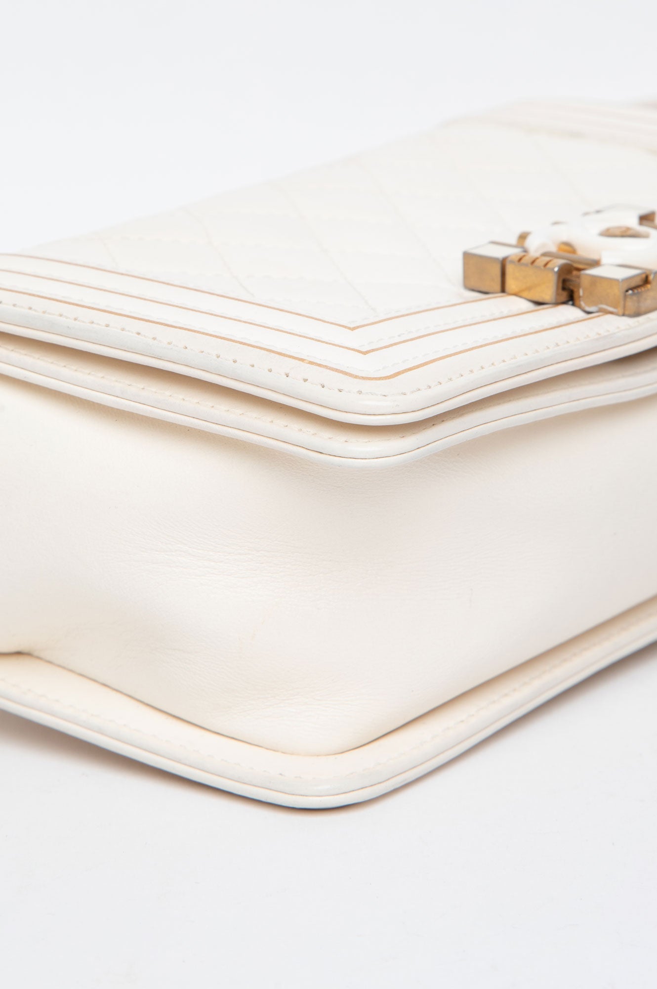 Chanel Le Boy White Smooth Calf Leather Top Handle Bag