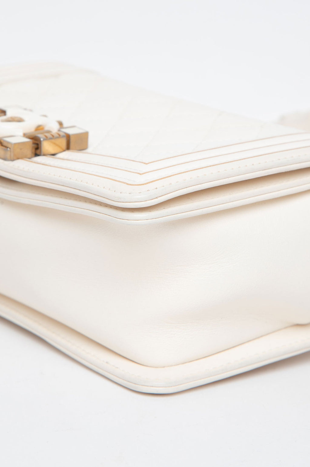 Chanel Le Boy White Smooth Calf Leather Top Handle Bag