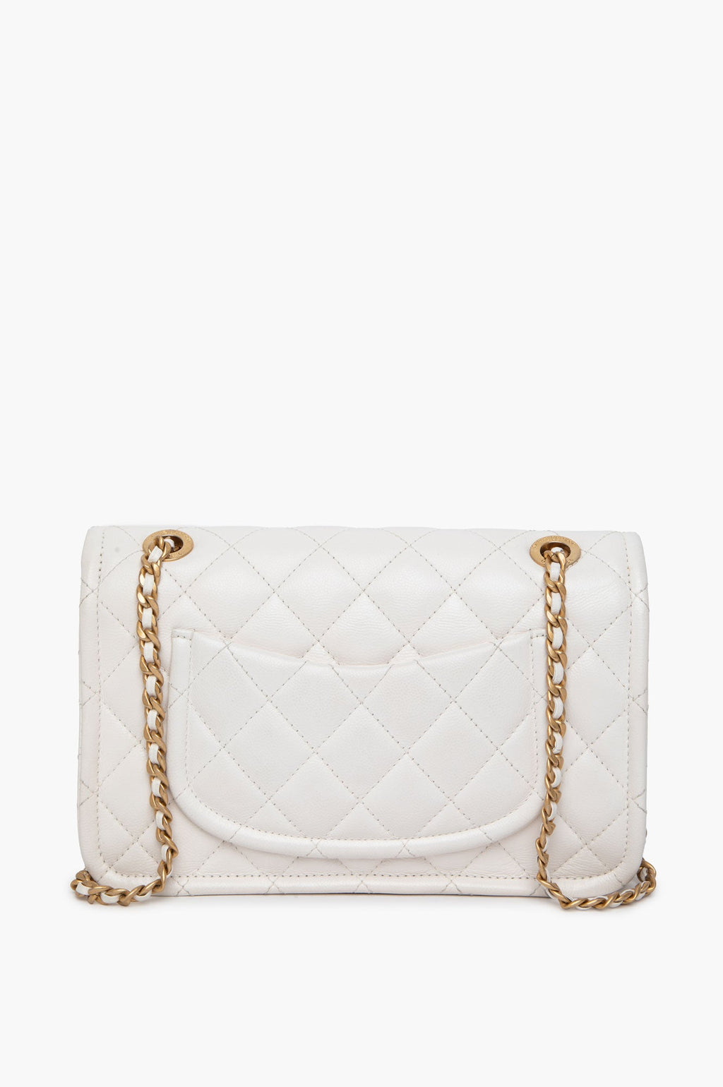 Chanel 21P White Caviar Quilted Sweet Single Flap Bag Aged Gold Hardware