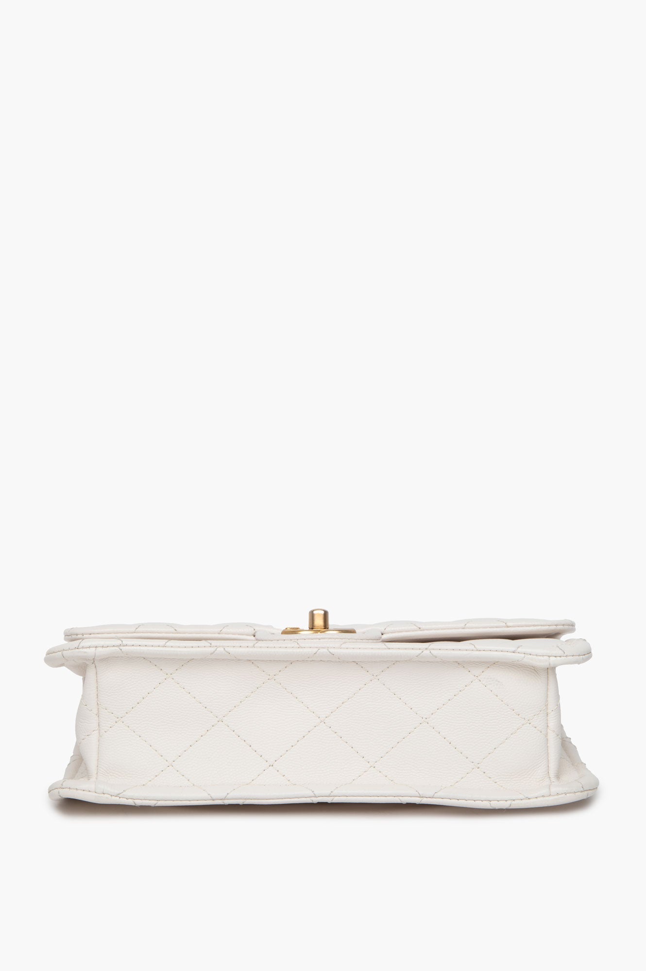 Chanel 21P White Caviar Quilted Sweet Single Flap Bag Aged Gold Hardware
