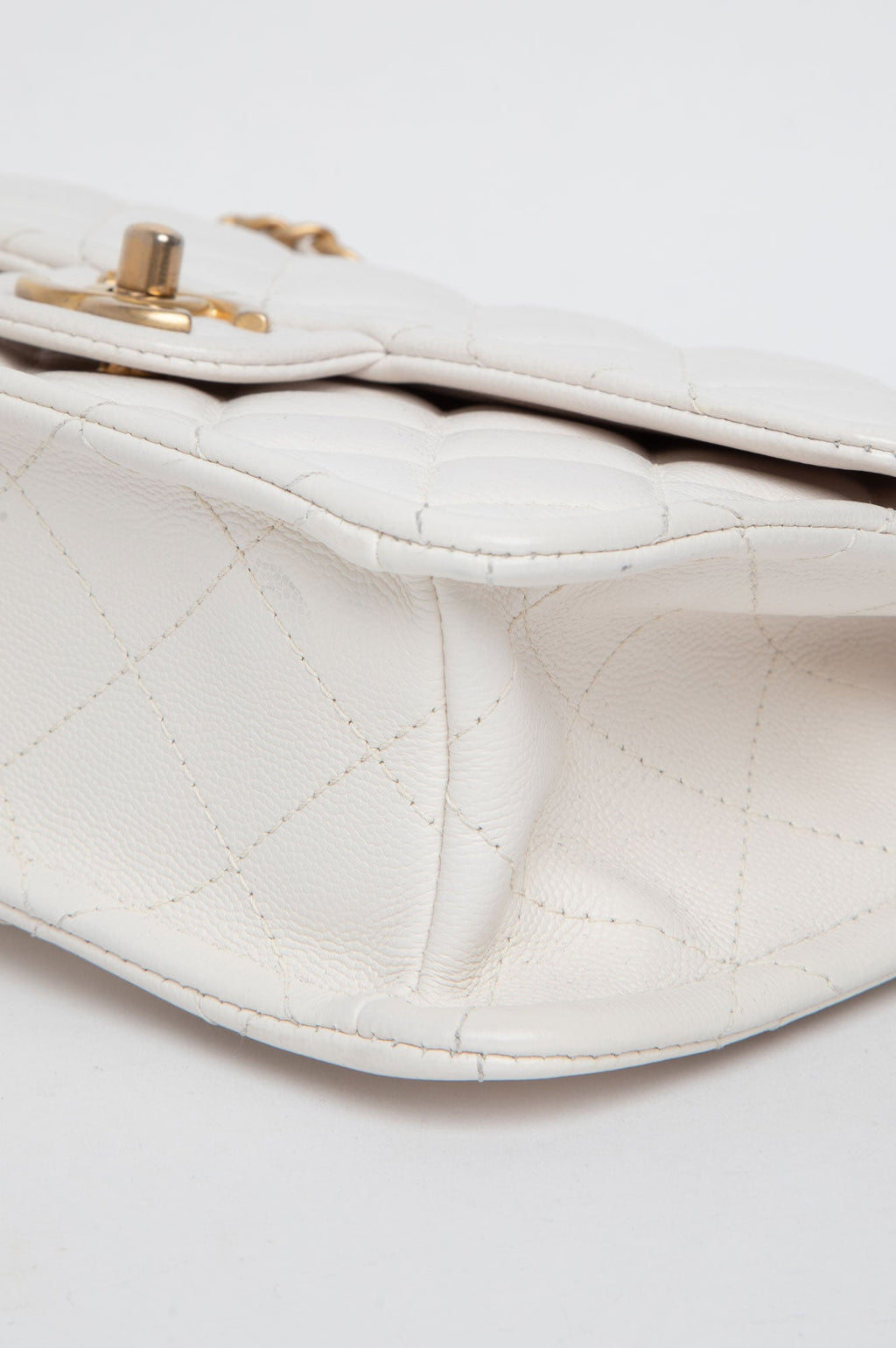 Chanel 21P White Caviar Quilted Sweet Single Flap Bag Aged Gold Hardware