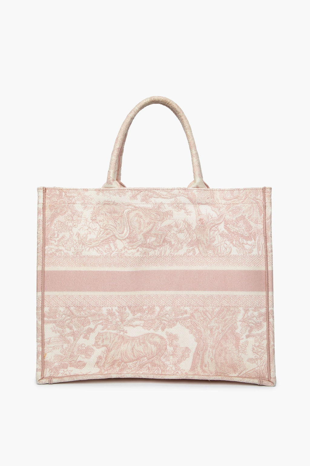 Christian Dior Large Book Tote Ecru and Pink Toile de Jouy Embroidery