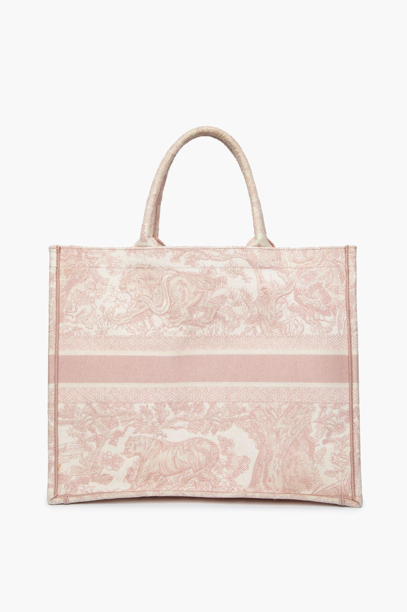 Christian Dior Large Book Tote Ecru and Pink Toile de Jouy Embroidery