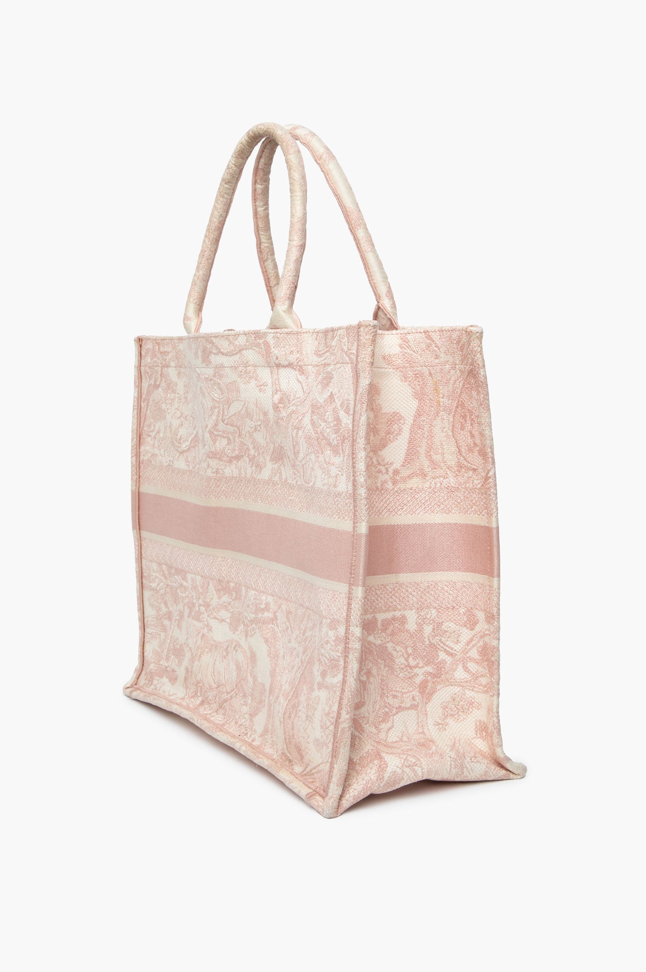 Christian Dior Large Book Tote Ecru and Pink Toile de Jouy Embroidery