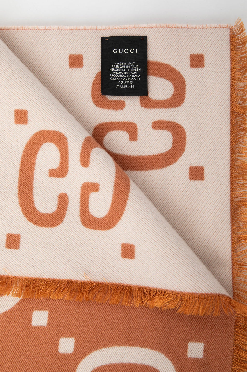 Gucci GG Monogram Apricot/White Jaquard Wool Silk Scarf
