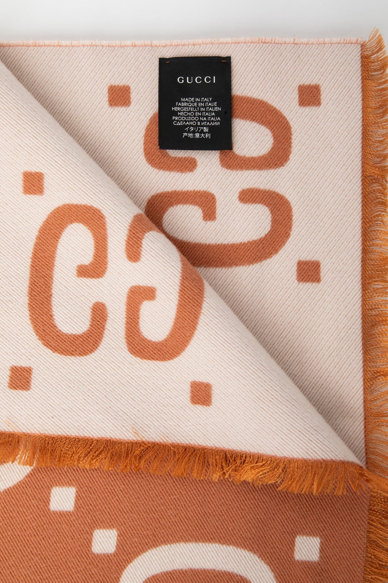 Gucci GG Monogram Apricot/White Jaquard Wool Silk Scarf