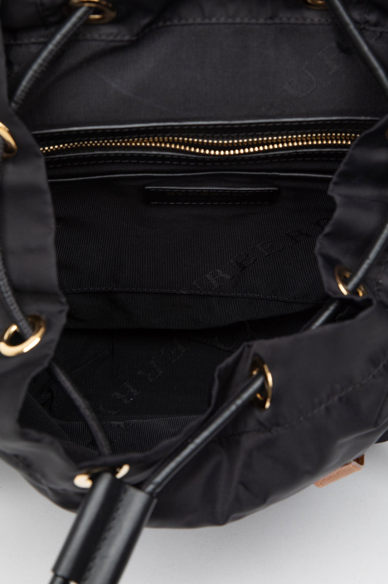 Burberry Black Nylon Backpack with Leather Trim