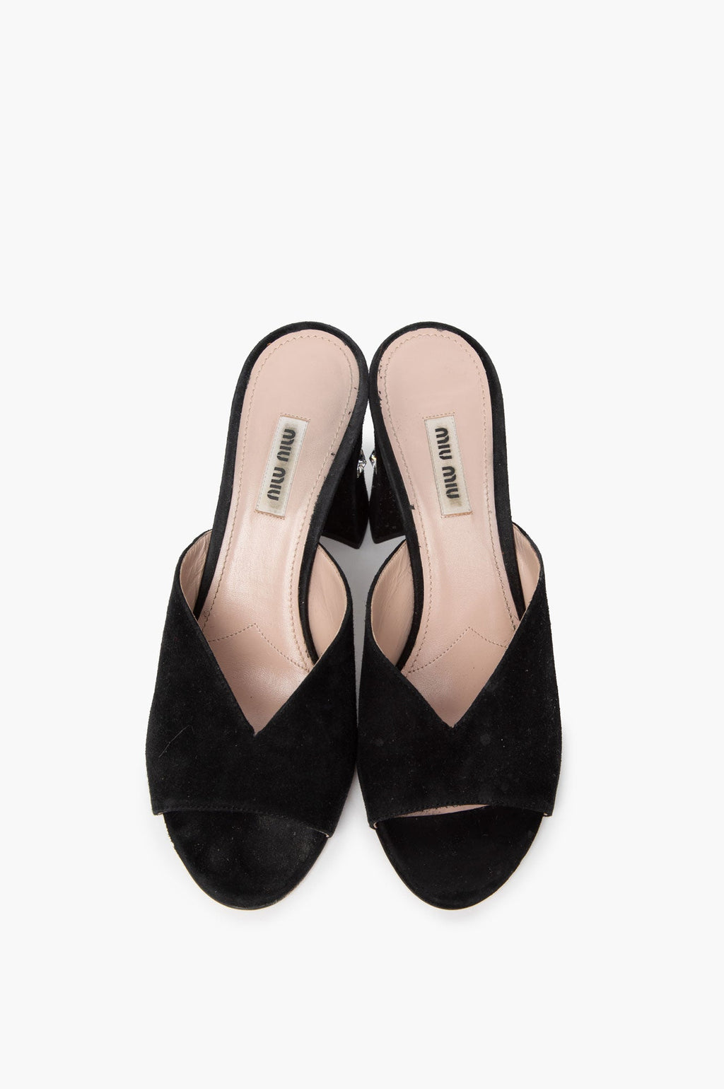 Miu Miu Black Suede Crystal Mules Size 37.5