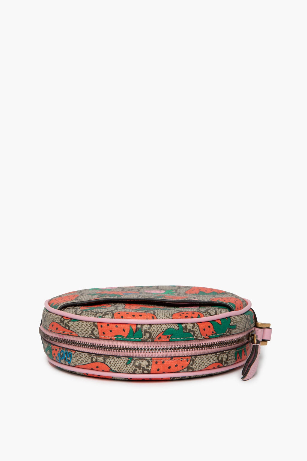 Gucci GG Supreme Strawberry Round Wristlet Bag