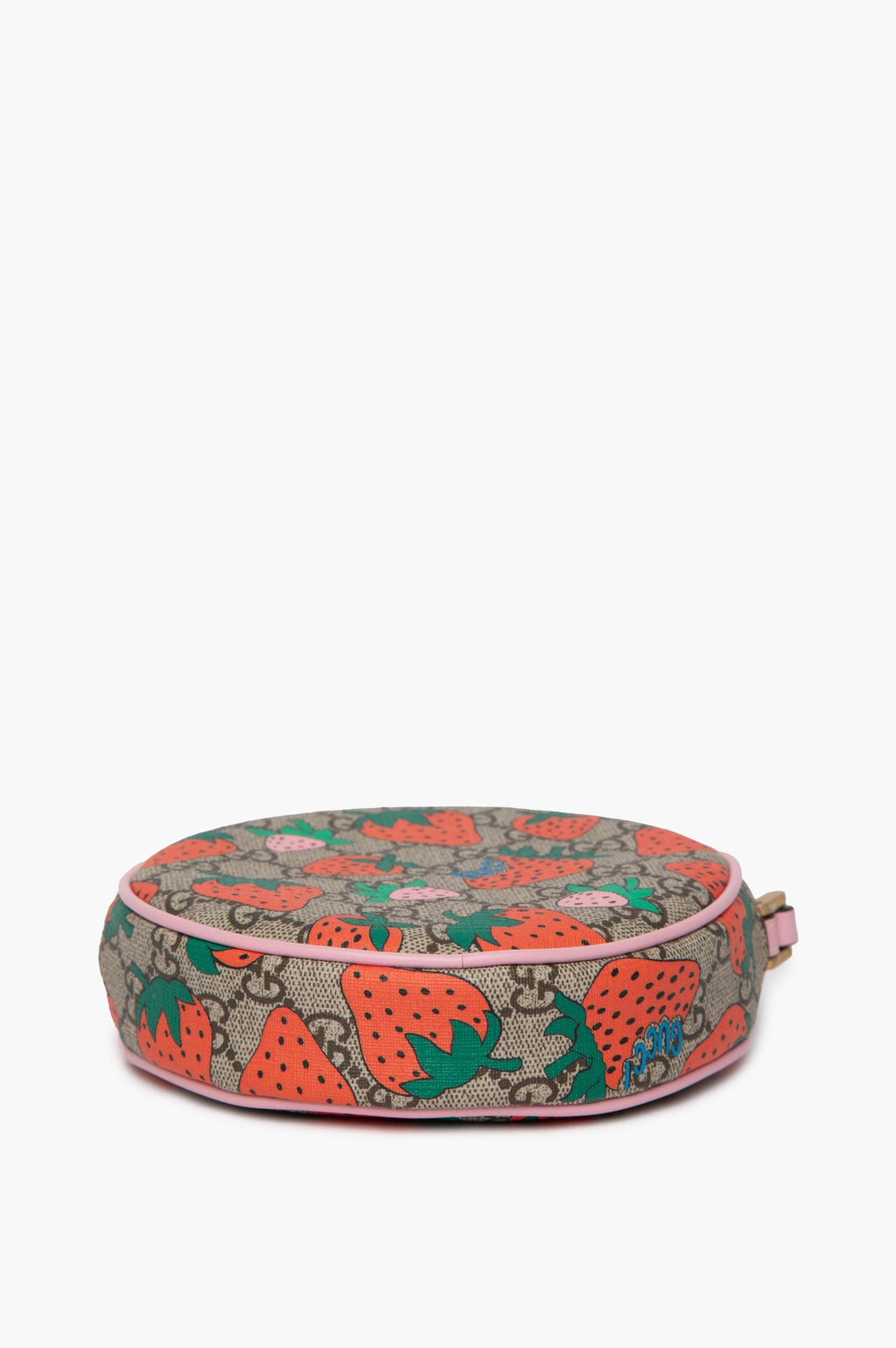 Gucci GG Supreme Strawberry Round Wristlet Bag