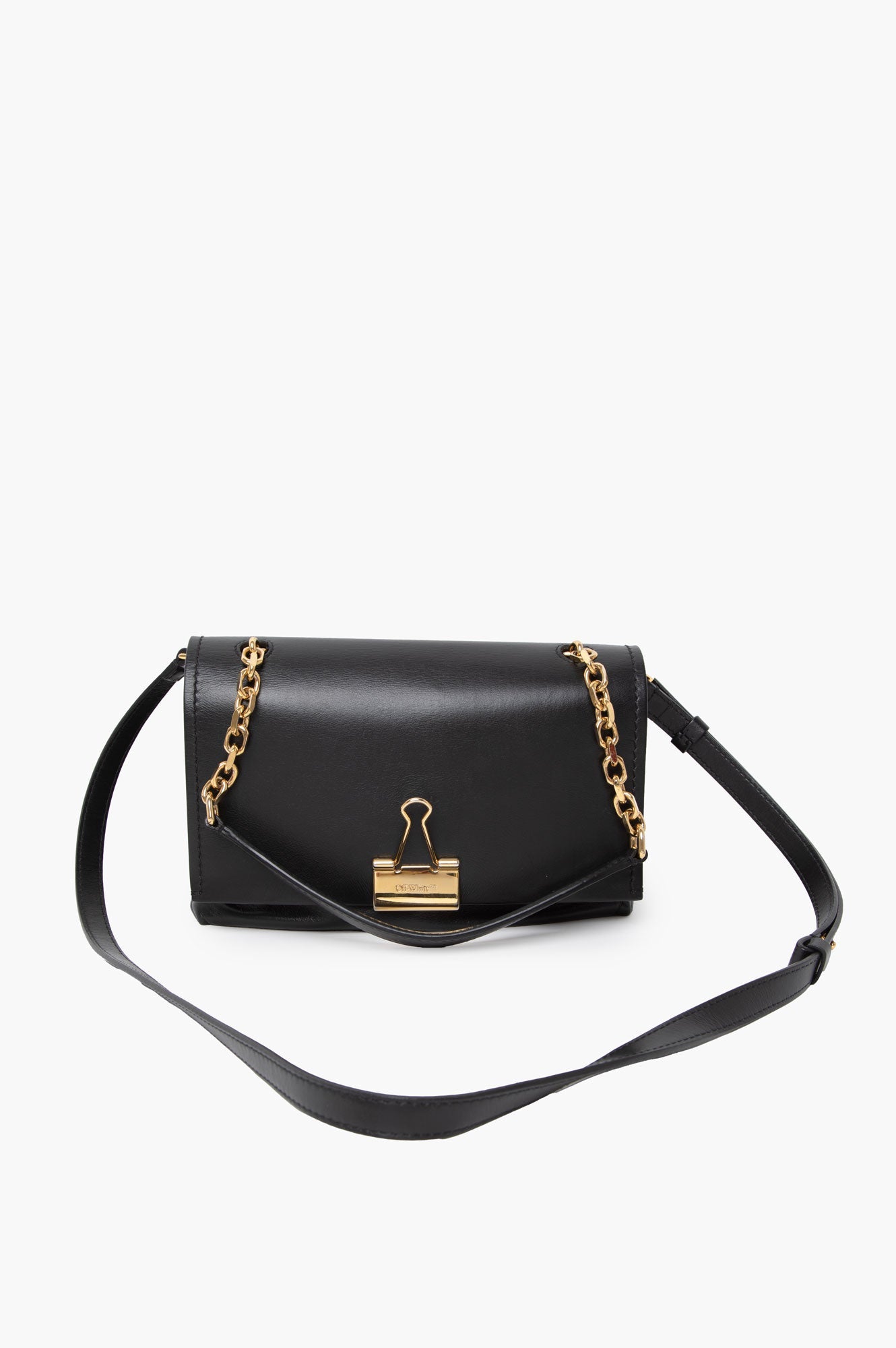 Off-White Black Off White Medium Binder Clip Shoulder Bag