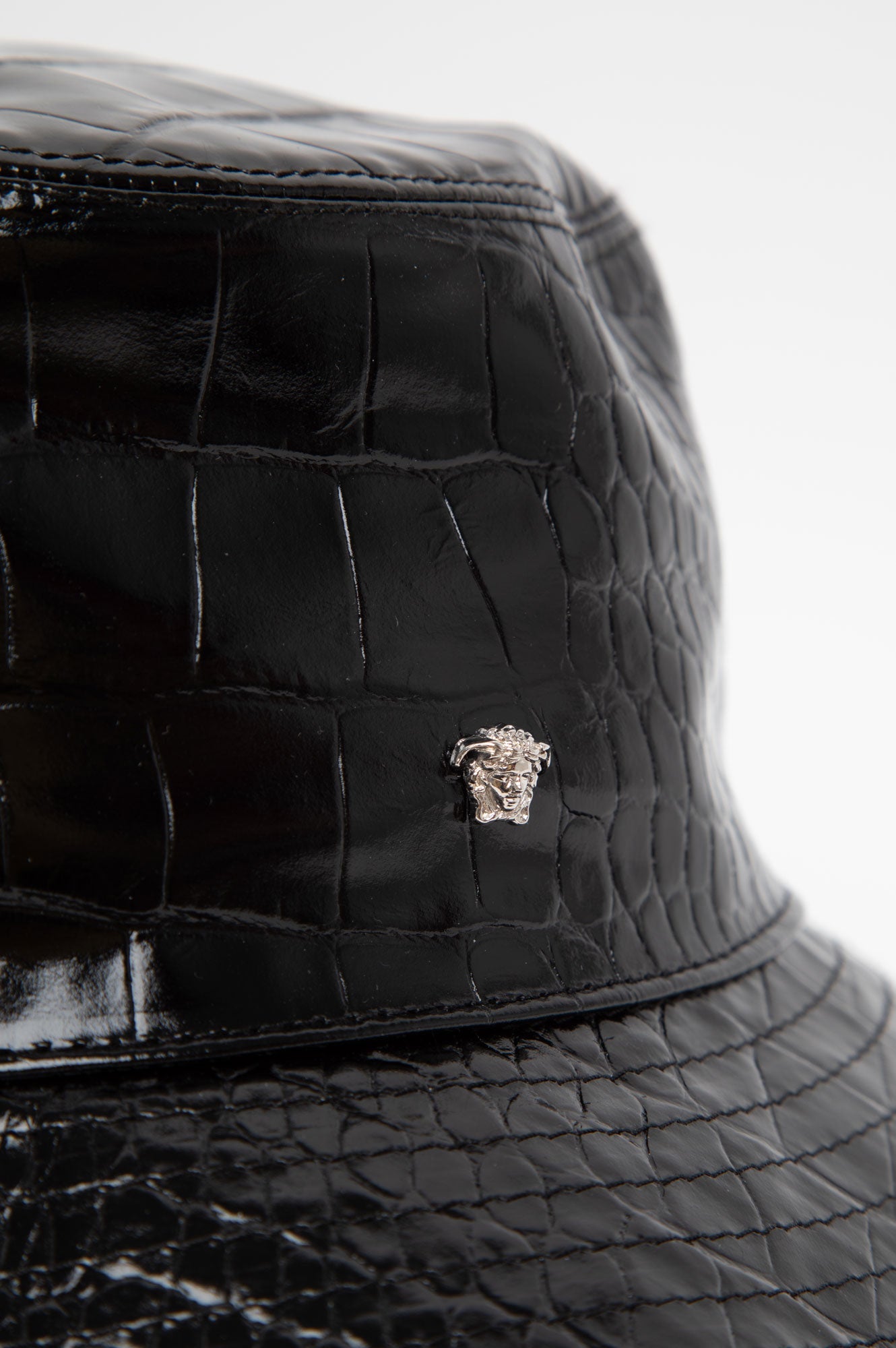 Versace Black Croc Embossed Bucket Hat Size 57