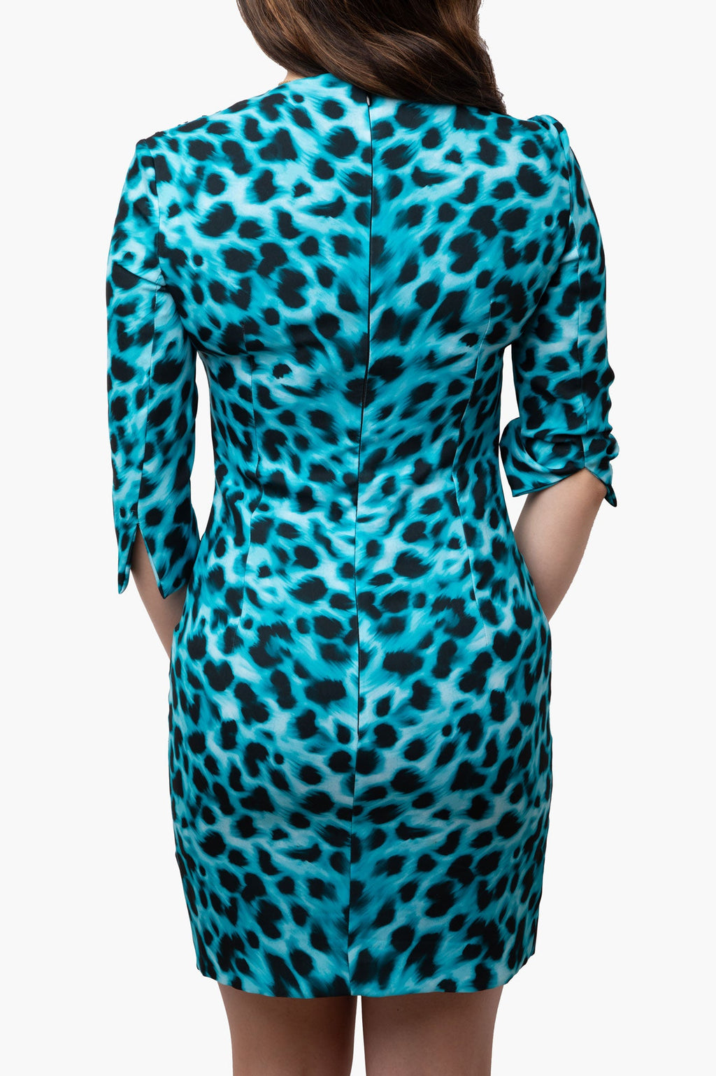 Versace Turqouise Animal Print Long Sleeve Dress Size 38