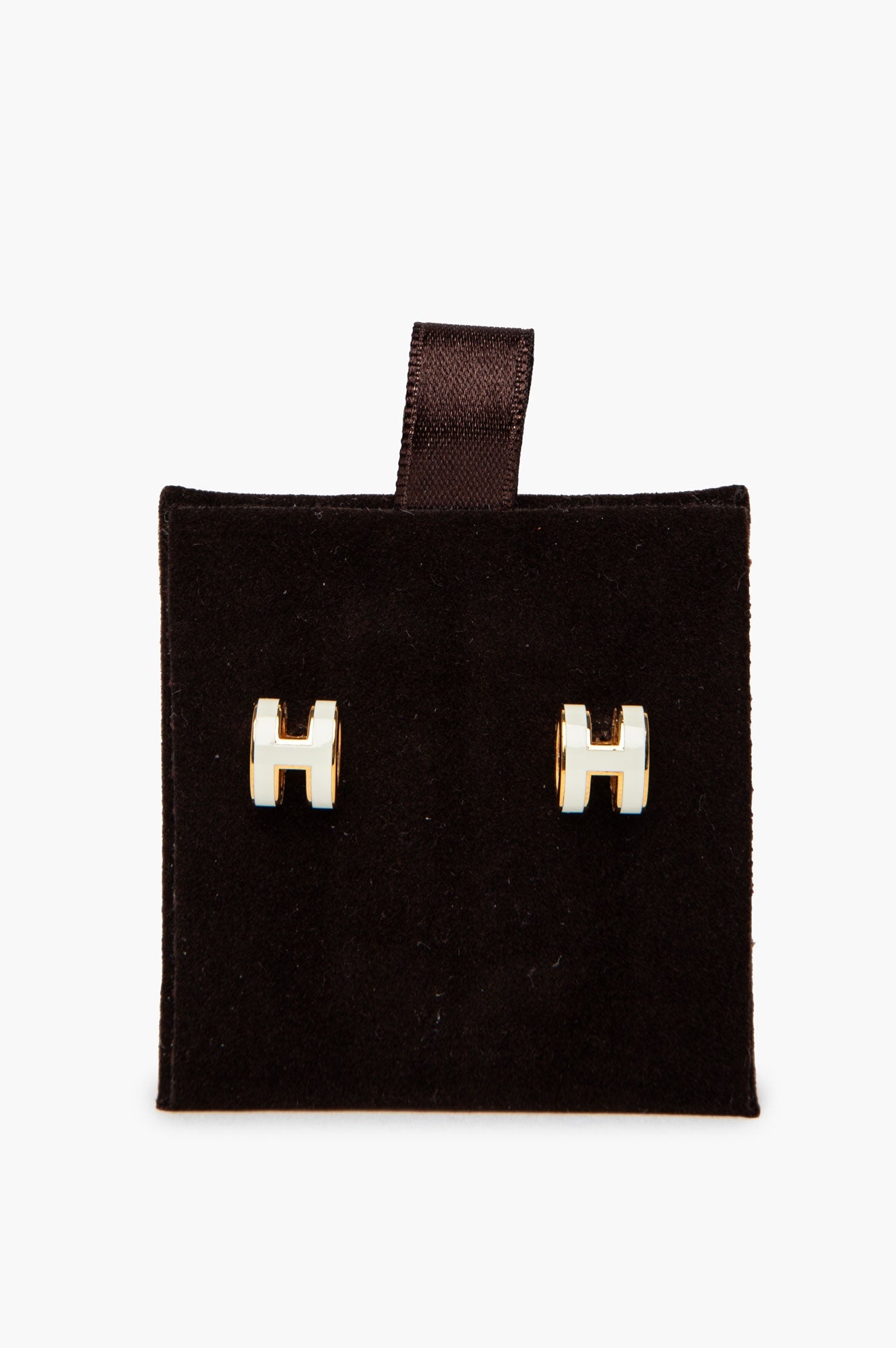 Hermes White Gold Mini Pop H Earrings