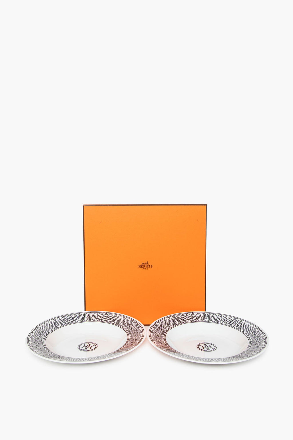 Hermes White H Deco Soup Plate Set of 2