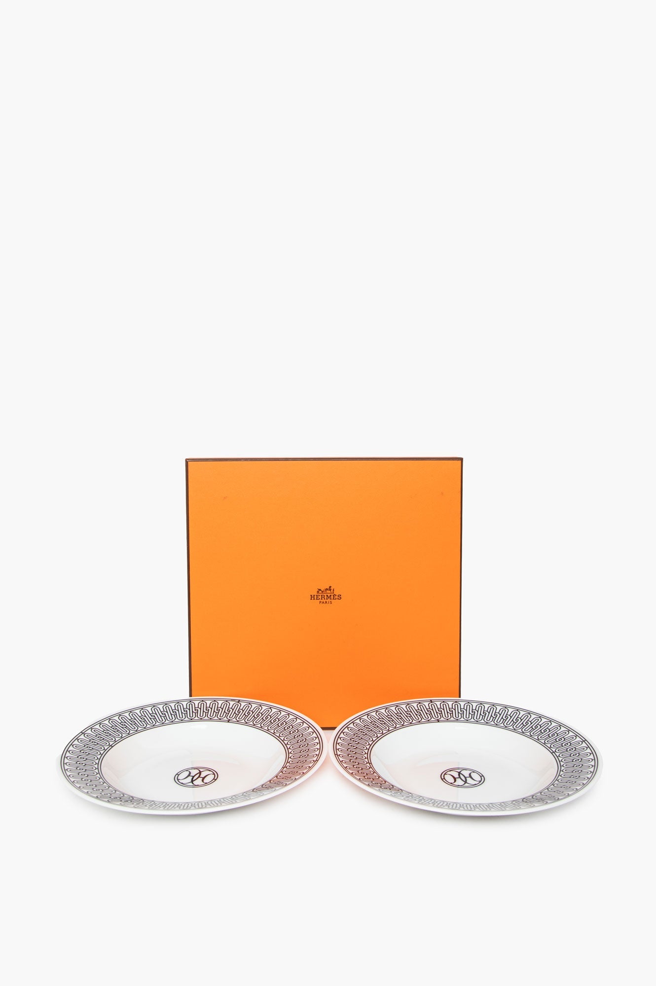 Hermes White H Deco Soup Plate Set of 2