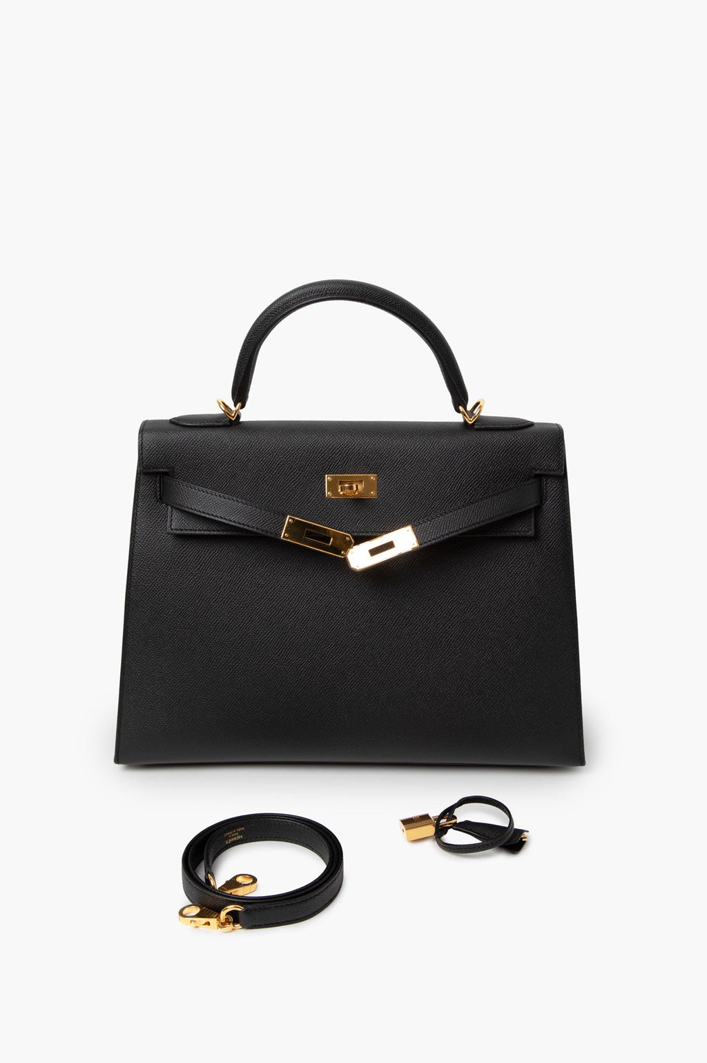 Hermes Kelly 32 Handbag Noir Ardennes with Gold Hardware