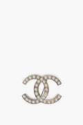 Chanel Classic Silver CC Pearl Brooch