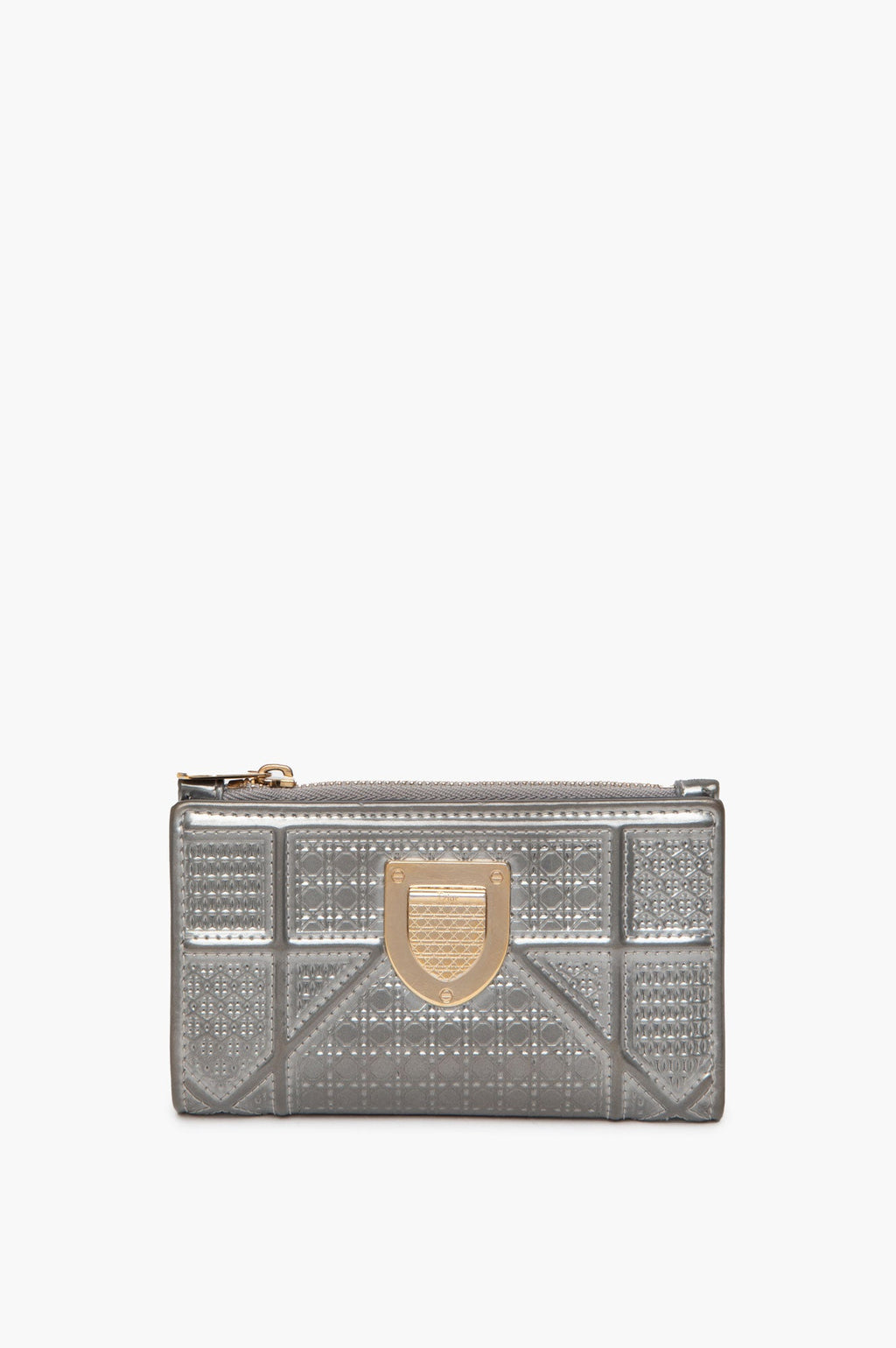 Christian Dior Silver Metallic Patent Leather Diorama Compact Wallet