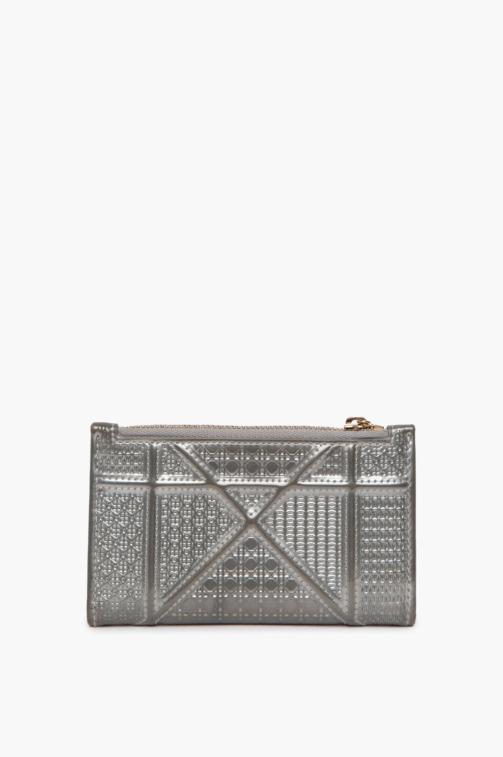 Christian Dior Silver Metallic Patent Leather Diorama Compact Wallet