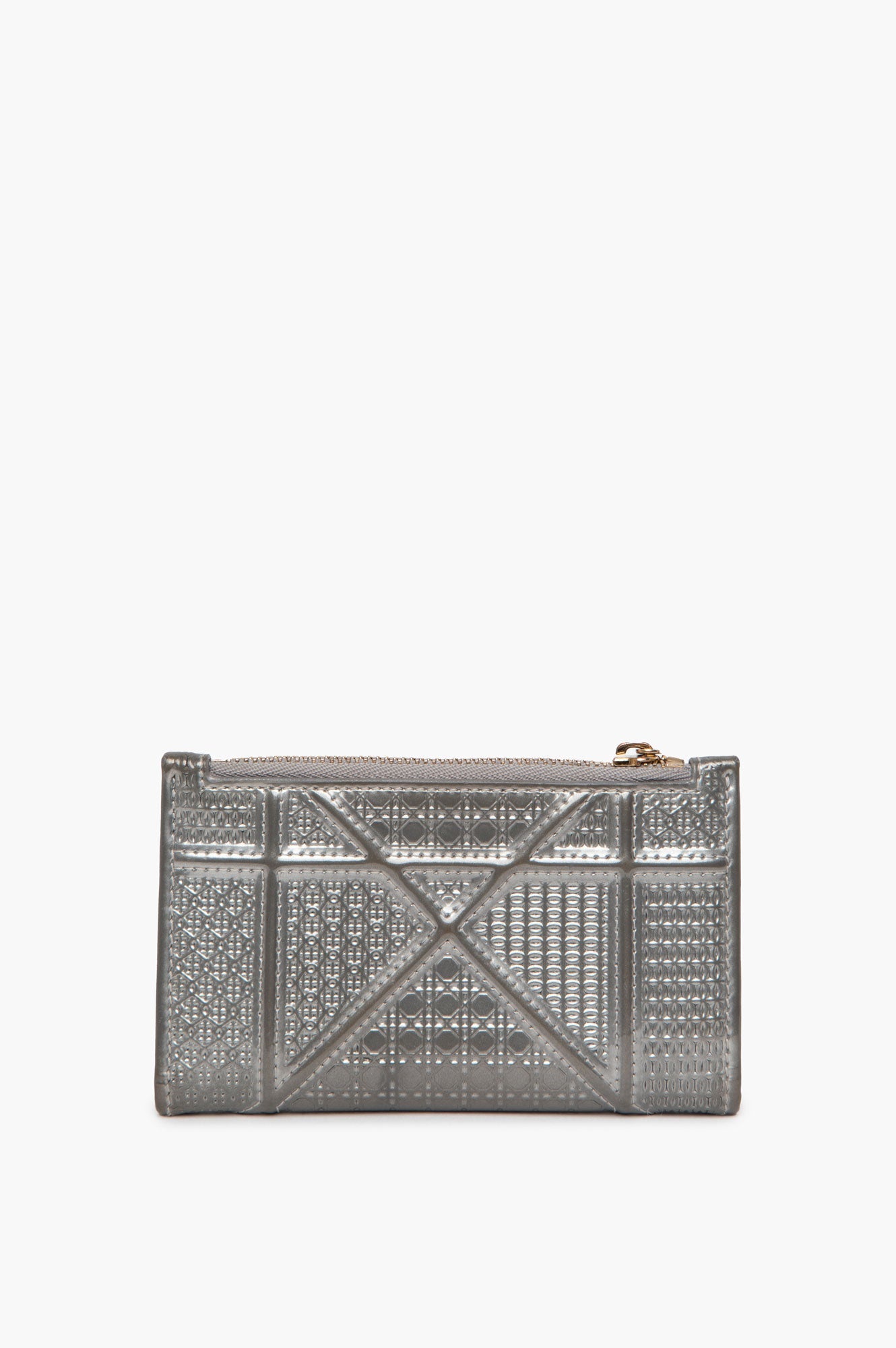 Christian Dior Silver Metallic Patent Leather Diorama Compact Wallet