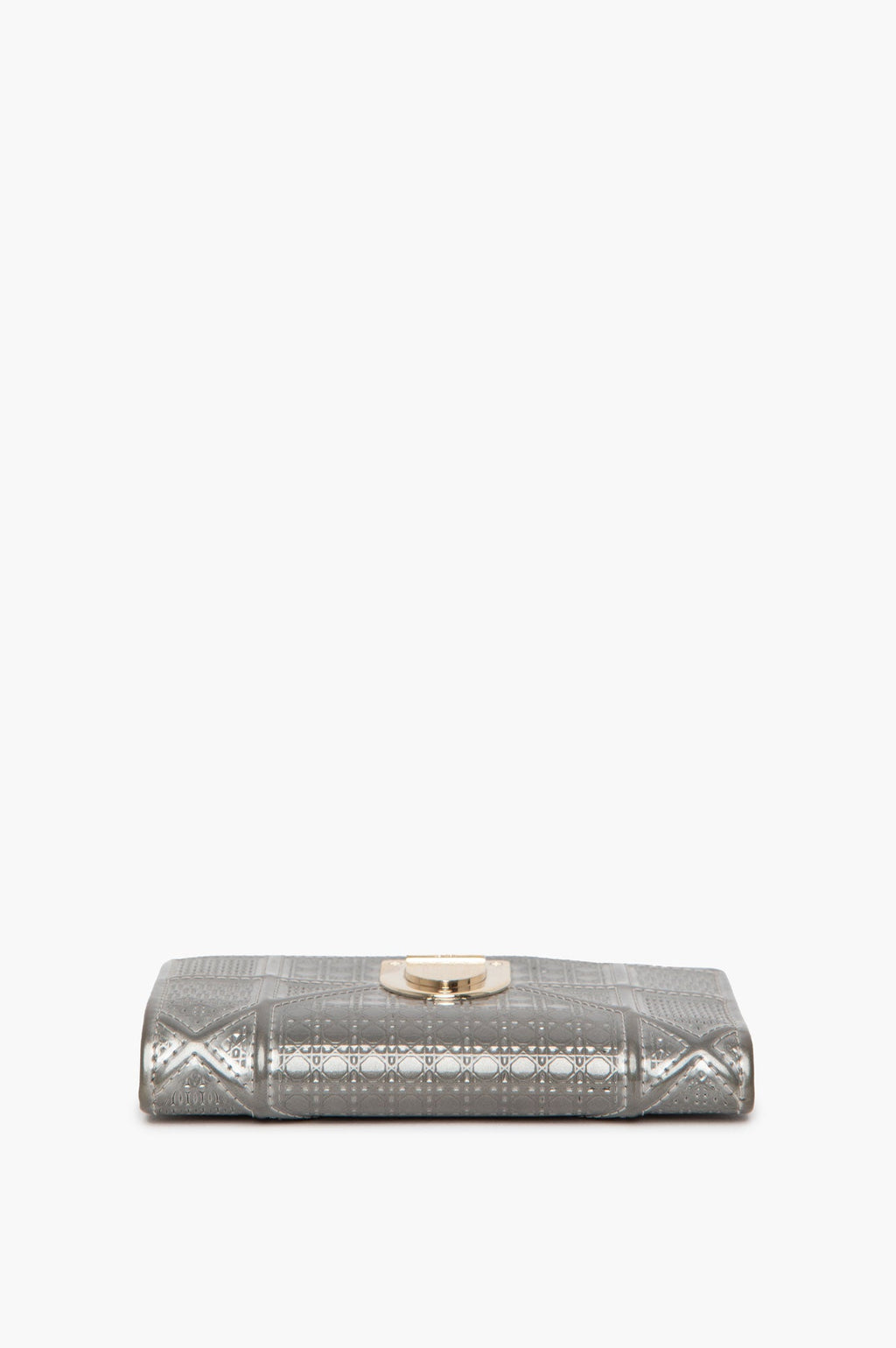 Christian Dior Silver Metallic Patent Leather Diorama Compact Wallet