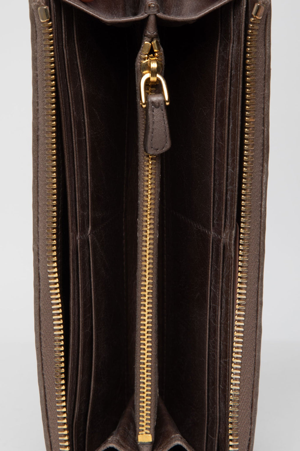 Miu Miu Matelasse Brown Leather Zip Wallet