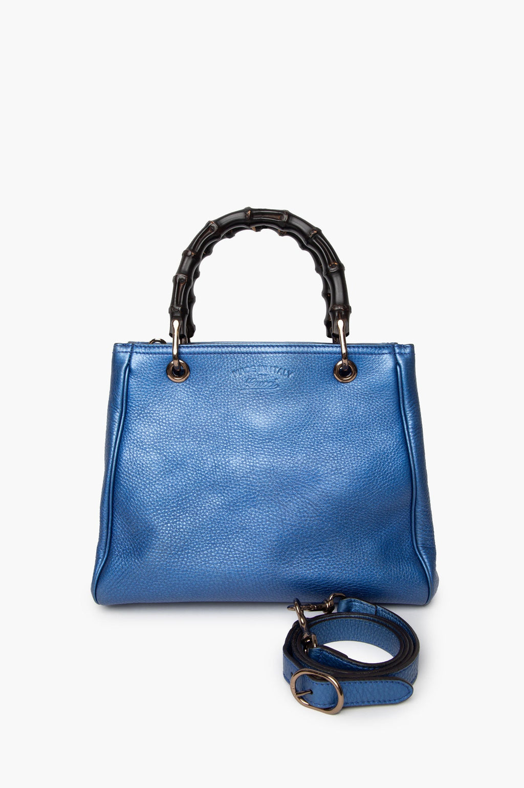 Gucci Metallic Blue Bag Medium Shopper Tote With Strap