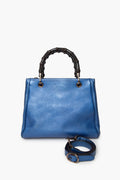 Gucci Metallic Blue Bag Medium Shopper Tote With Strap
