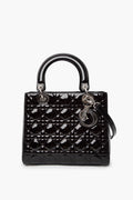 Christian Dior Lady Dior Medium Patent Leather Silver Hardware Handbag