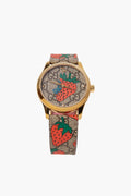 Gucci G-Timeless Strawberry Leather Strap Women's Watch