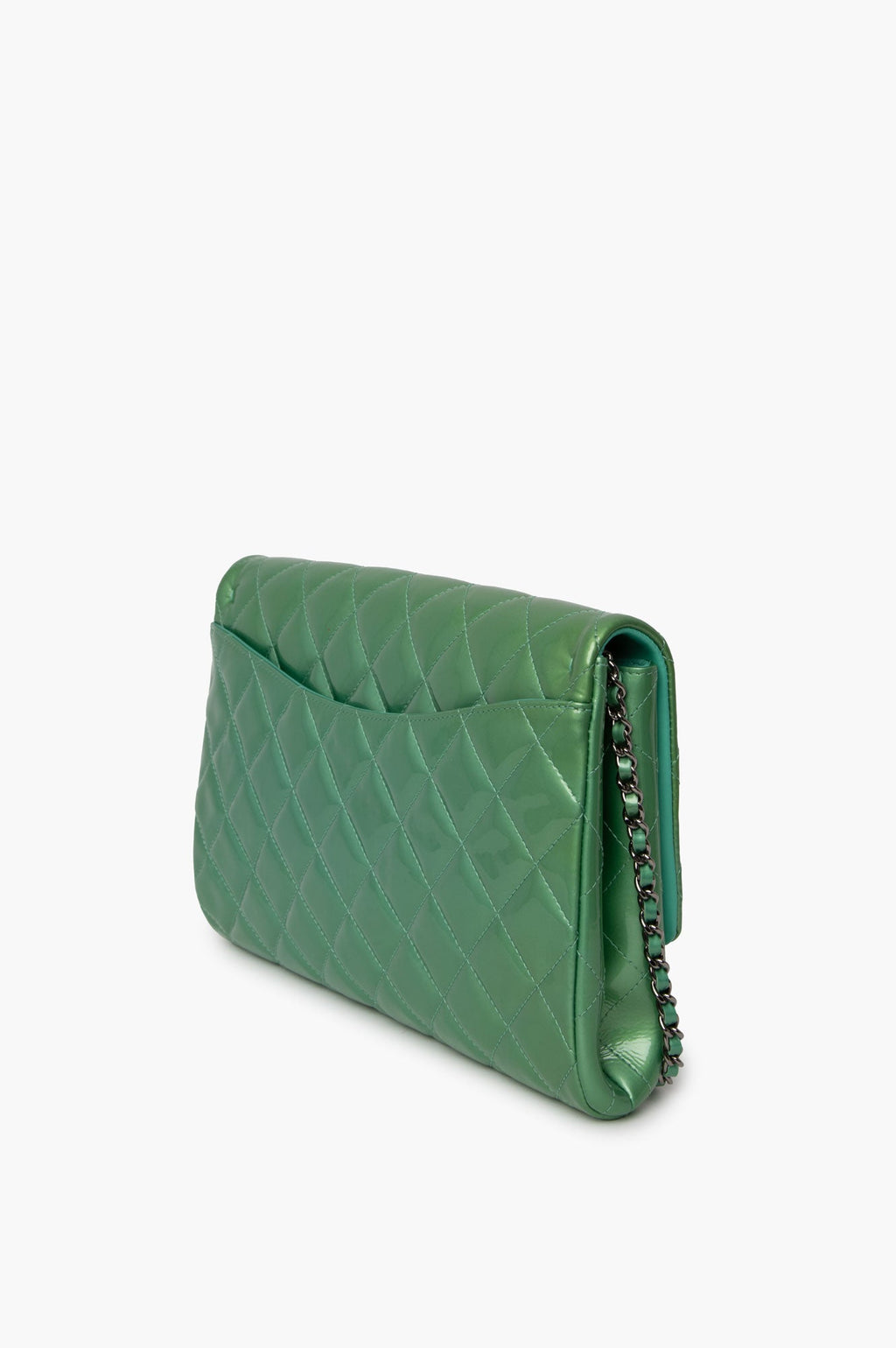 Chanel Green Quilted Patent Leather Single Flap Bag