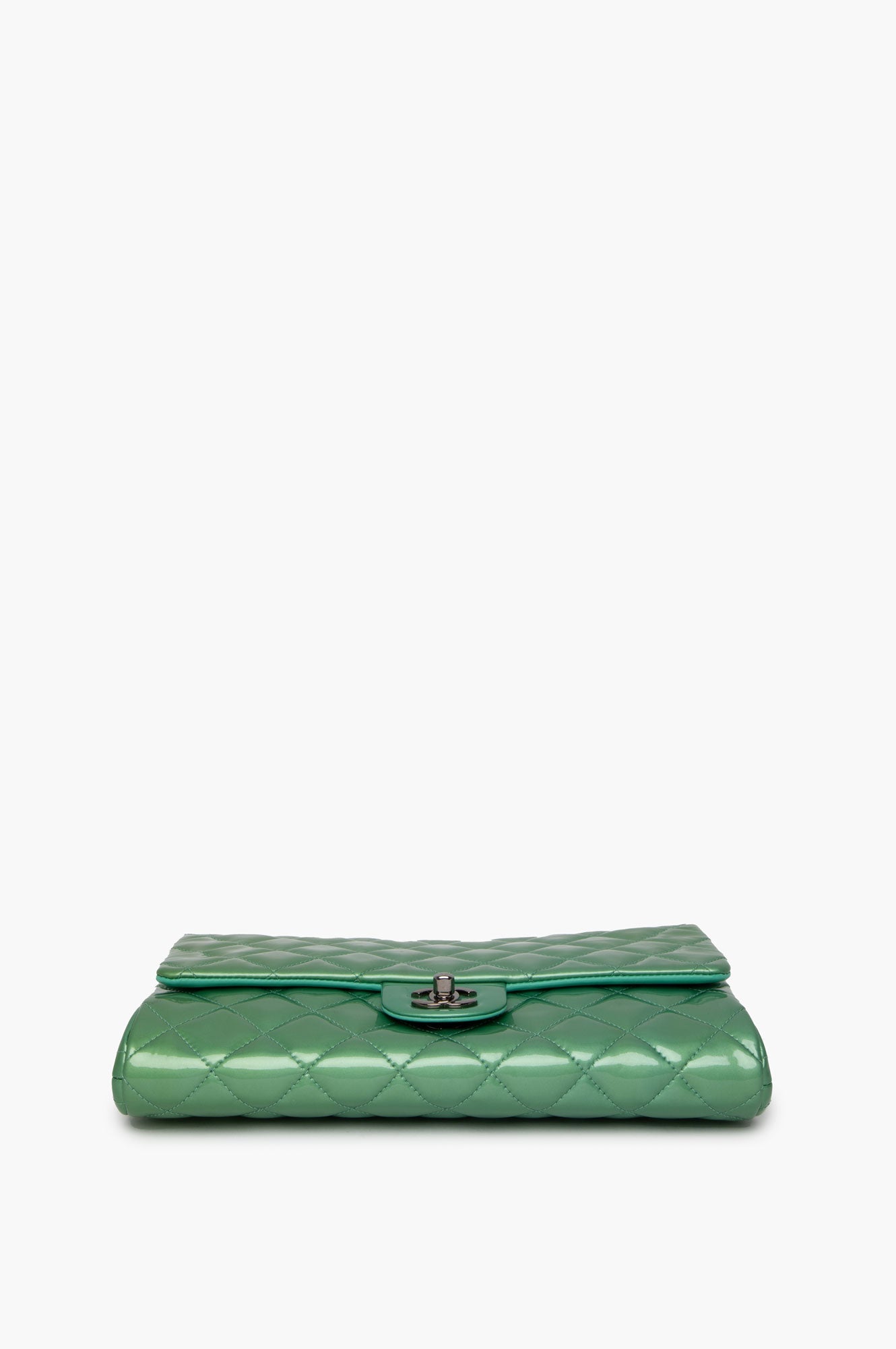 Chanel Green Quilted Patent Leather Single Flap Bag